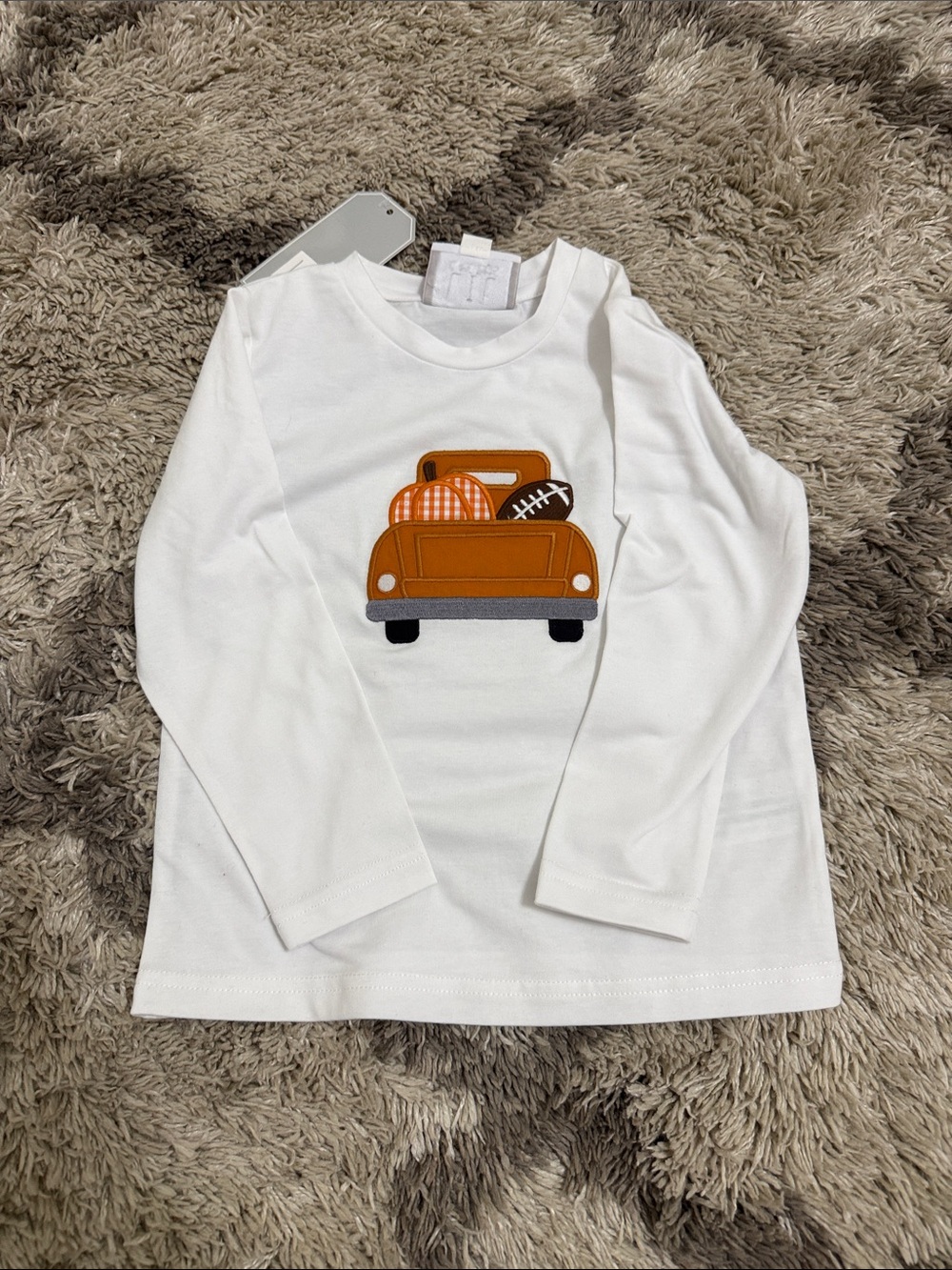 Cactus White Long-Sleeve Shirt with Orange Truck Appliqué